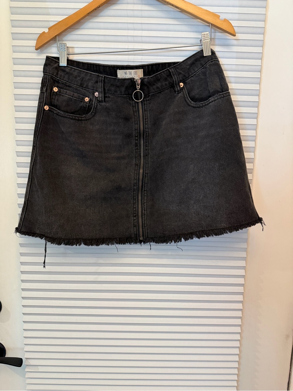 We the Free Black Denim Zip-Front Mini Skirt